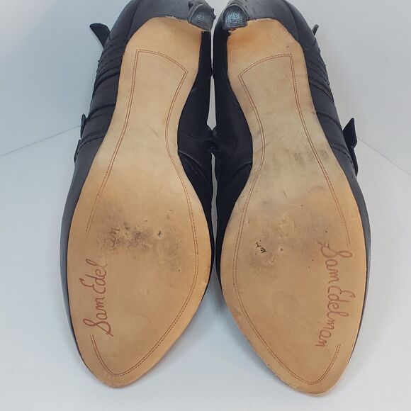 Sam Edelman Boots Womens Sz 9 Kenley High Heels Ankle Booties Black Leather Zip - Picture 10 of 13